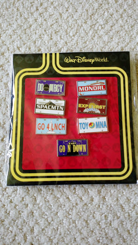 Walt Disney World Attraction Vehicle License Plate Frame Mini-Pin Collection